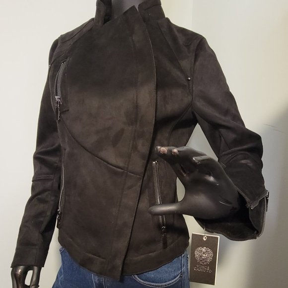 NWT Vince Camuto Black Vegan Suede Moto Jacket - Picture 5 of 14